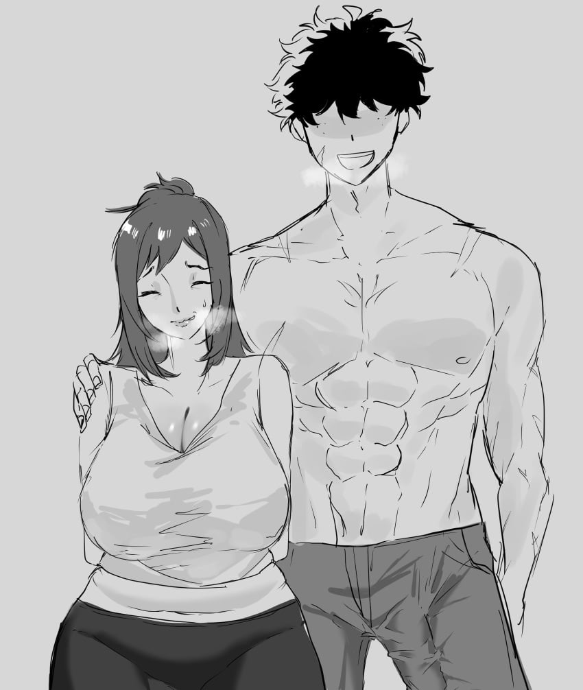 chubby_female green_eyes green_hair inko_midoriya izuku_midoriya milf mother mother_and_son smile