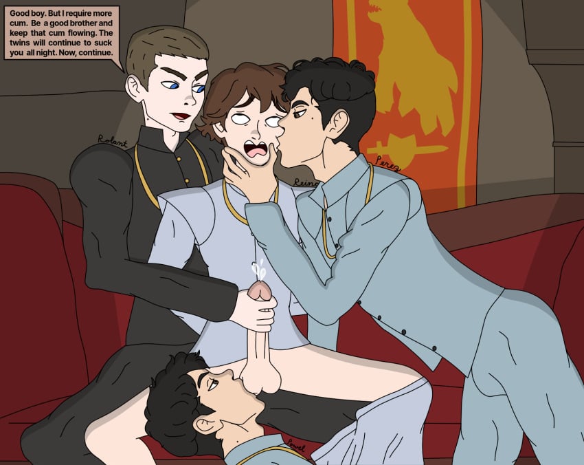 4boys brother cum cyles_cinning gay hand_on_chin hand_on_face handjob kissing kissing_cheek original original_artwork original_character original_characters peasant reach_around self_upload skinny submissive sucking_testicles textbox twin_brothers twins young