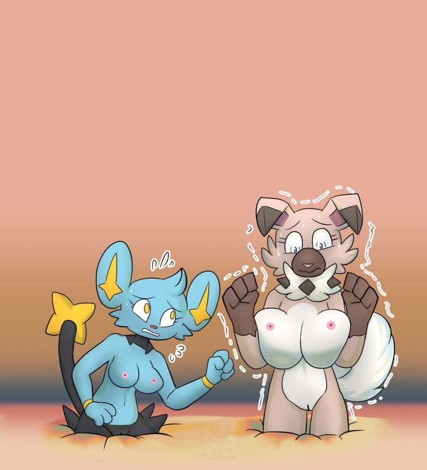 anthro breast duo female furry_only nintendo pokemon pokemon_(species) quicksand rockruff shinx sinking vagina