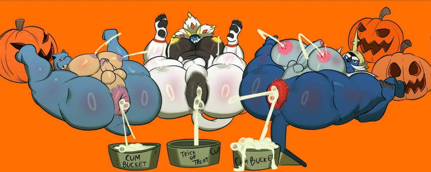 3boys 3males abs anthro anus ass balls bara bara_tiddies bara_tits big_ass big_pecs big_penis blastoise bubble_butt bucket cum cum_bucket cum_drip cum_in_ass cum_inside cum_squirt cumshot dat_ass donut_anus feet furryonline1 gay halloween_pumpkin halloween_theme humanoid imminent_anal imminent_sex jack-o'-lantern kemono large_pectorals legs_up male male/male male_breasts male_only manboobs meejikom milk milk_squirt moobs muscular muscular_male nipple_squirting nipples paws penis pokemon puffy_anus samurott solgaleo tail two_tone_body