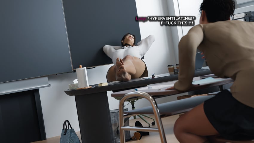 1futa 1girls 3d airpods blankken classroom earbuds feet feet_on_table feet_up futanari huge_ass huge_breasts imminent_sex light-skinned_female light-skinned_futanari lucy_(blankken) no_nut_november reclining shoes_off unaware