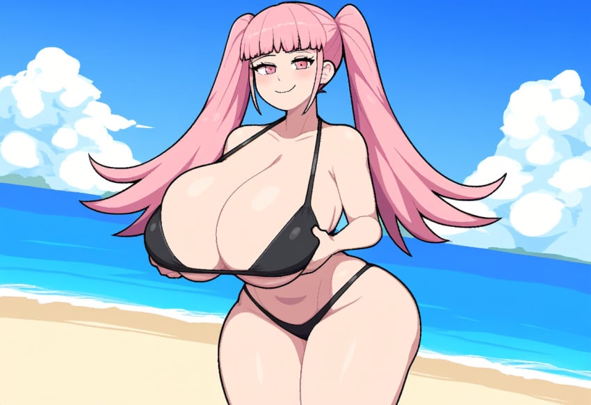 1girls ai_generated beach bikini fire_emblem fire_emblem:_three_houses hilda_valentine_goneril huge_breasts looking_at_viewer nintendo novelai solo_female thick_thighs wide_hips