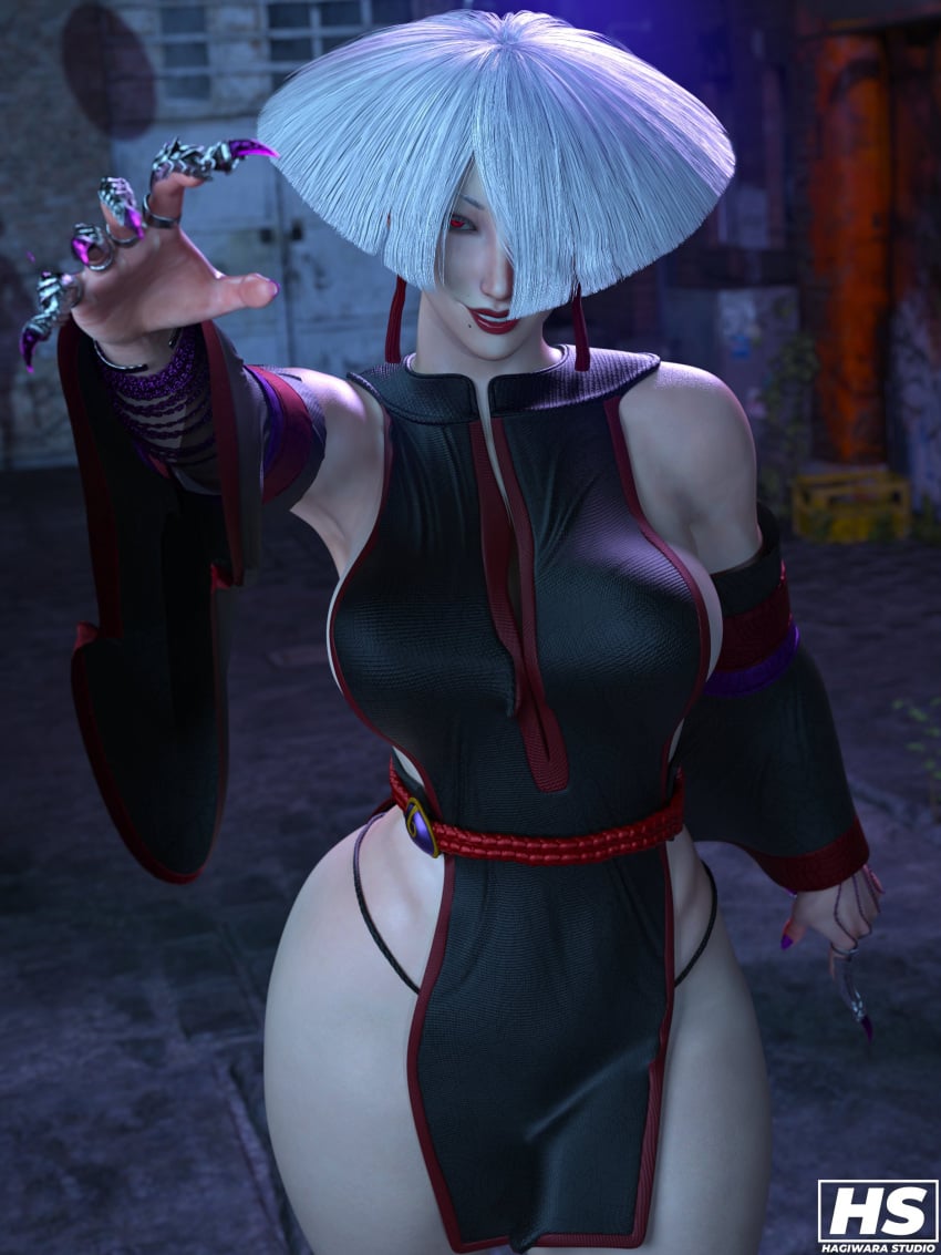 3d a.k.i. busty capcom earrings female female_focus female_only hagiwara_studio hourglass_figure loincloth makeup pinup pinup_pose red_eyes skimpy skimpy_clothes street_fighter street_fighter_6 tagme white_hair wide_hips