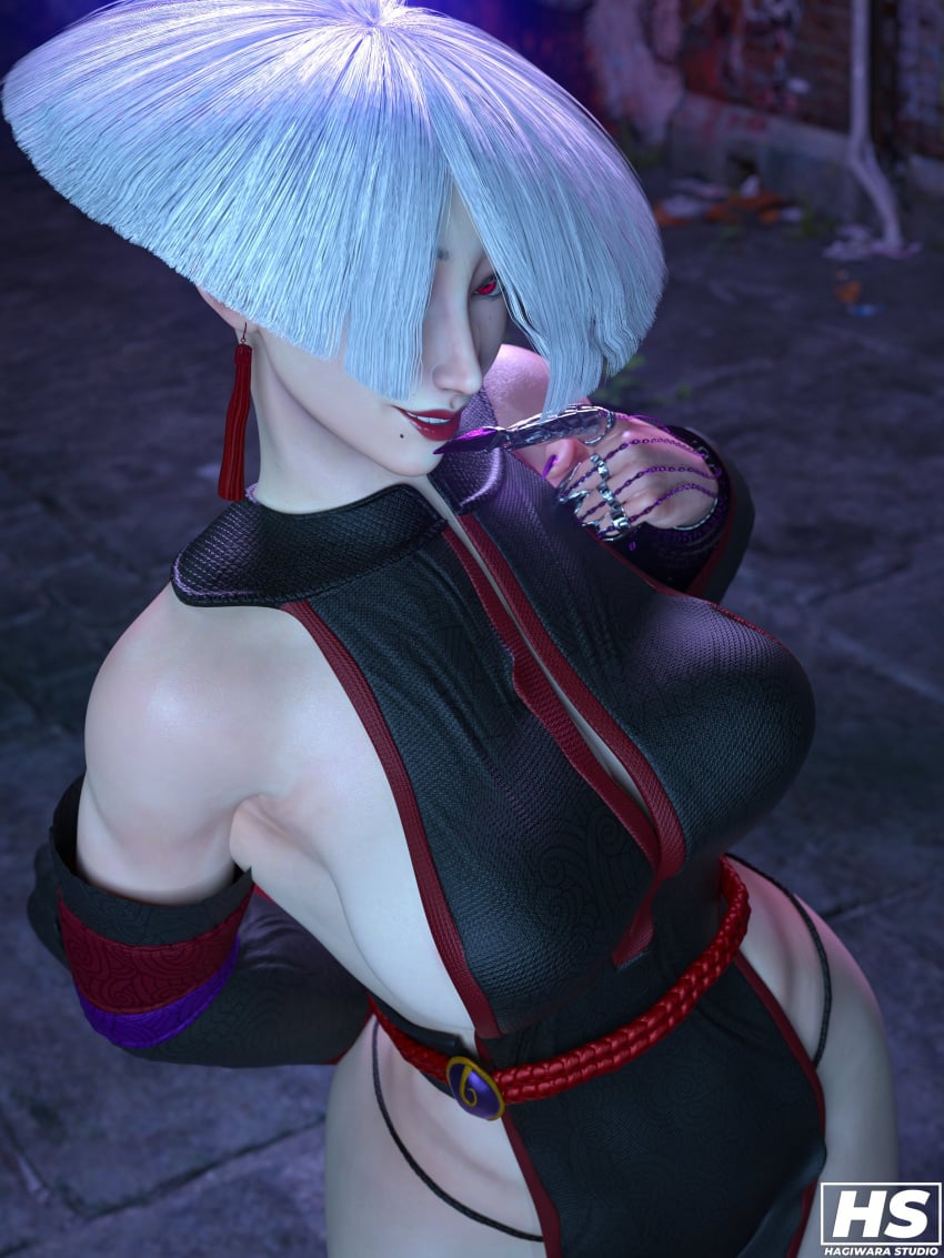 3d a.k.i. busty capcom earrings female female_focus female_only hagiwara_studio hourglass_figure loincloth makeup pinup pinup_pose red_eyes skimpy skimpy_clothes street_fighter street_fighter_6 tagme white_hair wide_hips