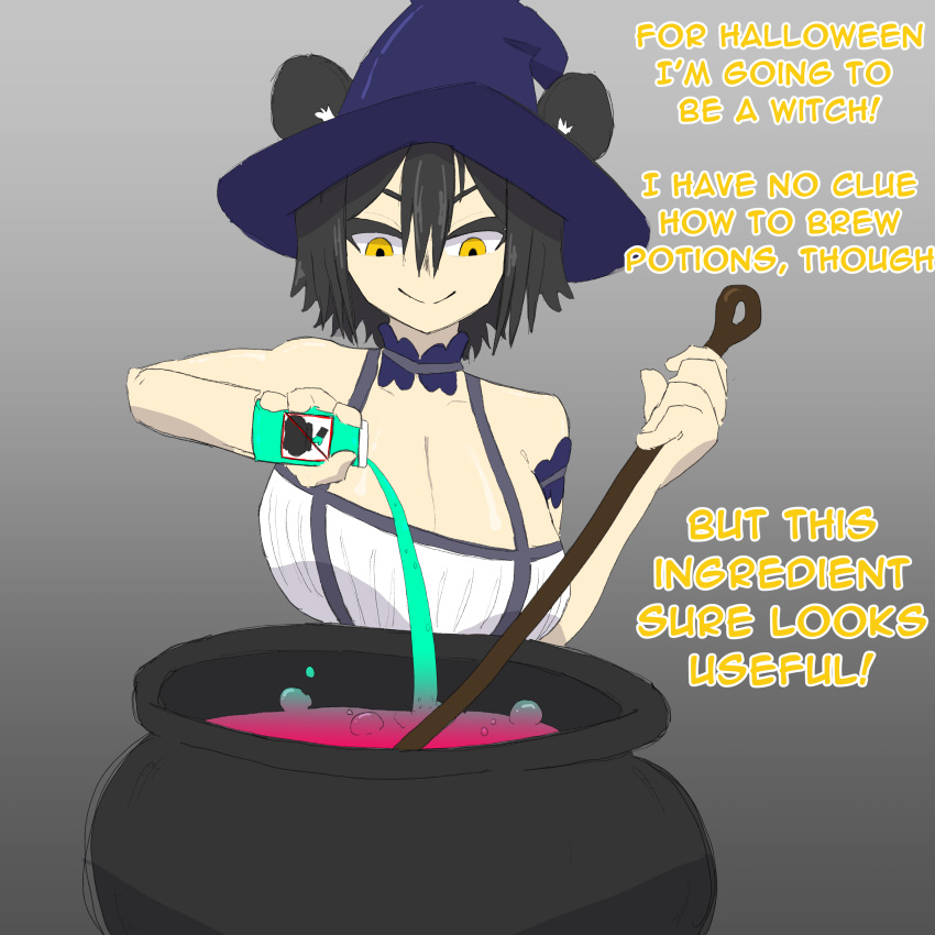 before big_breasts halloween large_breasts monstramaker rat_ears rat_girl witch_hat yellow_eyes