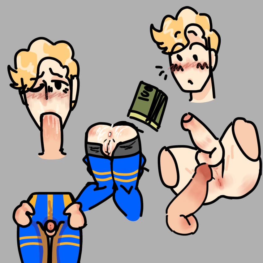 apollyonicghost big_ass big_butt blonde_hair blowjob blowjob_face clothing cum_on_ass cute fallout gay jumpsuit small_penis submissive_male thigh_sex vault_boy vault_suit