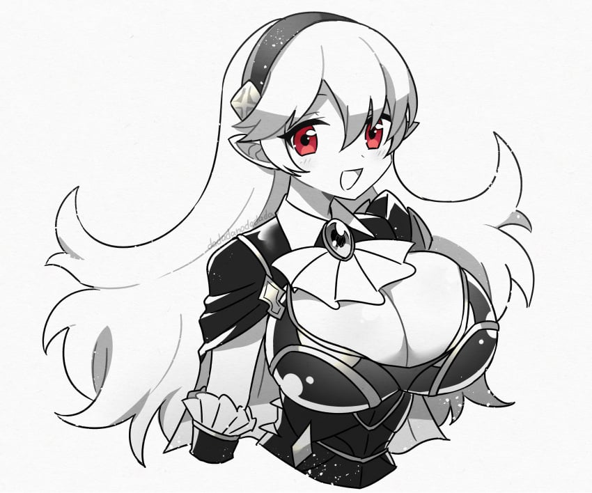 1girls alternate_costume breasts cleavage corrin_(female)_(nohr_noble)_(fire_emblem) corrin_(fire_emblem) corrin_(fire_emblem)_(female) dadadanoda fire_emblem fire_emblem_fates fire_emblem_heroes hair_between_eyes huge_breasts long_hair nintendo red_eyes smile solo source_request