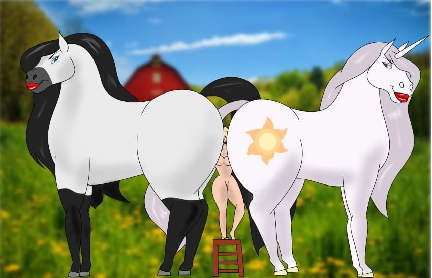 2017 absurd_res ass ass_to_ass between_butts big_butt bigboy4025_(artist) black_legs black_mane black_tail blue_eyeshadow breasts butt_crush butt_smother butt_worship cloud cutie_mark detailed_background equid equine eyeshadow fan_character female female/female female_on_feral feral flower friendship_is_magic grass group hasbro hi_res hooves horn horse human human_on_feral lipstick looking_back luna_mystique makeup mammal mane my_little_pony pink_eyeshadow pink_mane pink_tail princess_celestia_(mlp) purple_eyes red_lipstick smile smothering stinkface stool unicorn yuri zoophilia