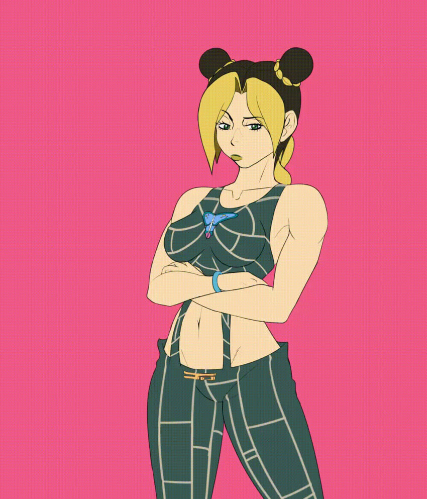 1girls animated bouncing_breasts breasts female female_only huge_breasts jojo's_bizarre_adventure jolyne_kujo medium_breasts presenting scrabble007 shirt_lift shounen_jump solo solo_female stand_(jjba) stone_free stone_ocean undressing