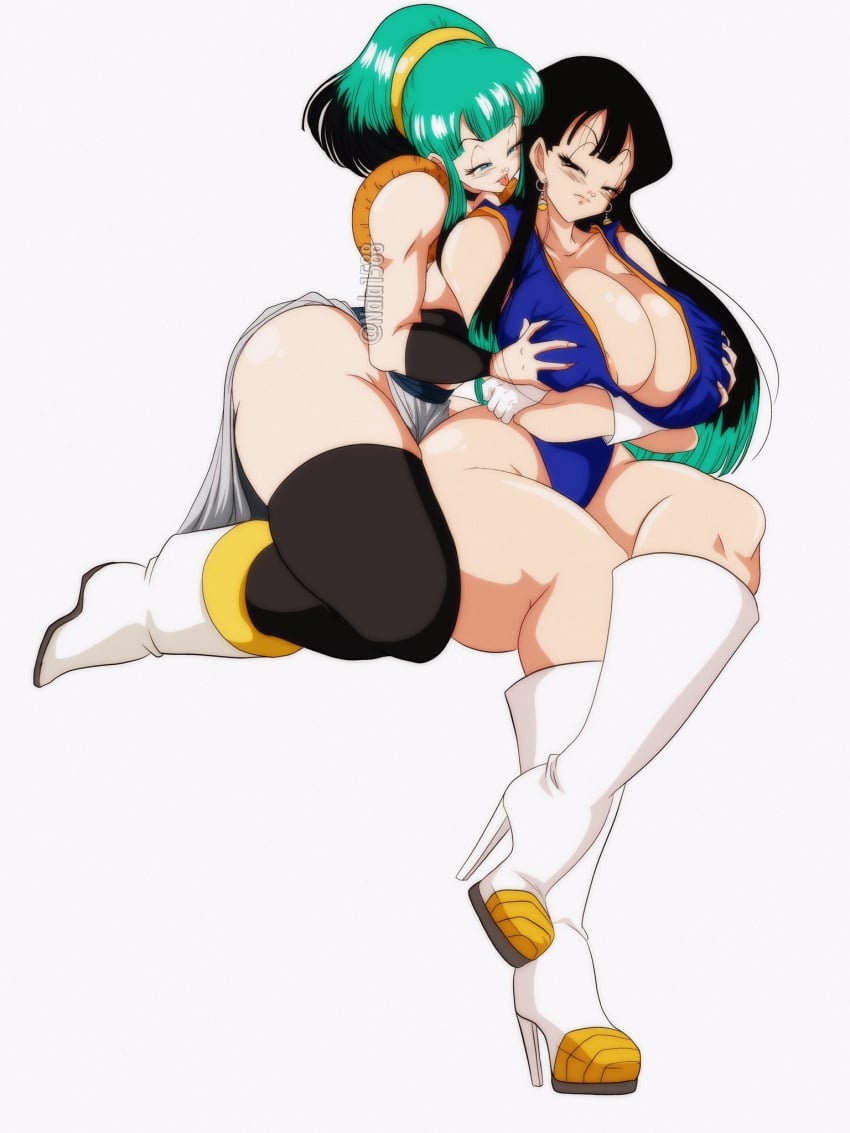 2girls ass breast_grab breasts bulchi bulma_briefs chichi chulma cleavage dragon_ball dragon_ball_super dragon_ball_z female female_only fusion groping groping_from_behind huge_ass huge_breasts incest milf multiple_girls nala1588 selfcest shounen_jump thick_thighs two_tone_hair yuri