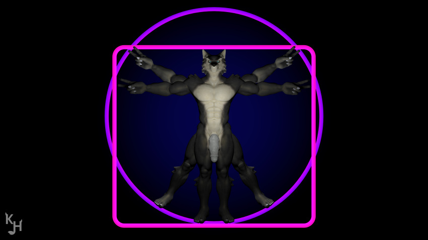 16:9 1boy 2021 3d_(artwork) 4k 5_fingers 5_toes abs absurd_res anthro balls ballsack barely_visible_balls biceps biped black_background black_nose black_pupils blue_background blue_eyes body_fur canine claws digital_media_(artwork) eyebrows feet fine_art_parody finger_claws fingers foreskin foreskin_folds genitals grey_fur hi_res humanoid_genitalia humanoid_penis intact khalionhyperion looking_at_viewer male male_only mammal masculine mature_male muscles muscular_anthro muscular_male neon nude_male pecs penis petruz_(copyright) public_domain pupils retracted_foreskin scrotum semi-erect simple_background solo spread_legs spreading standing teal_eyes testicles toe_claws toes tuft uncut veiny_penis vitruvian_man watermark white_countershading wide_stance widescreen wolf wolf_(petruz)