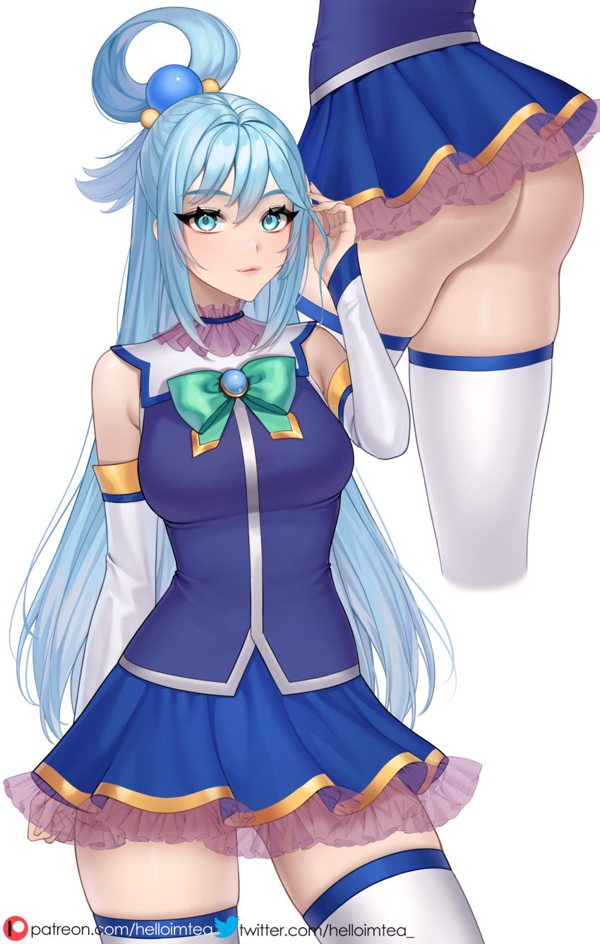 1girls absurd_res aqua_(konosuba) ass big_ass big_butt blue_eyes blue_hair boots breasts eye_contact female fully_clothed hair_ornament helloimtea high_resolution kono_subarashii_sekai_ni_shukufuku_wo! long_hair looking_at_viewer skirt solo standing thick_thighs thighhighs thighs white_background