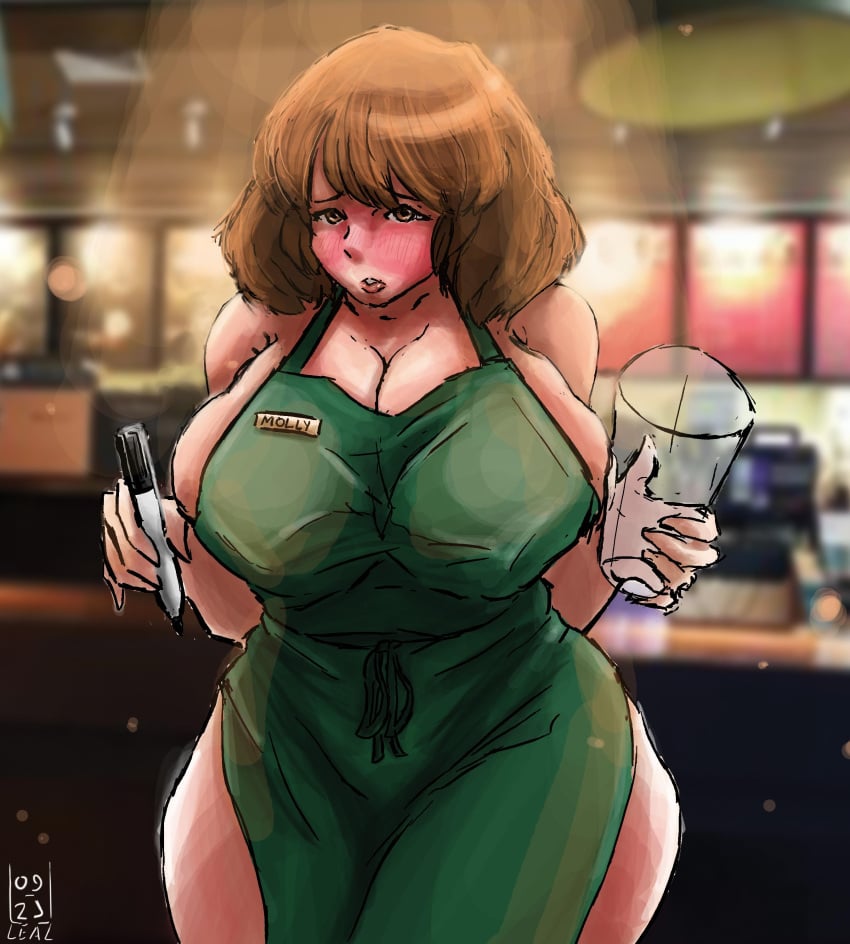 apron big_ass big_breasts breasts clerk iced_latte_with_breast_milk meme milk oc starbucks