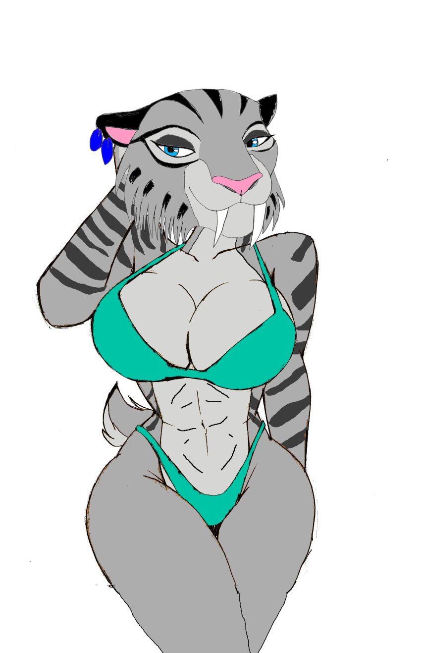 akatsukishiranui-fox alluring anthro athletic_female bikini blue_eyes blue_sky_studios earrings edit female female_abs fit_female ice_age_(series) ice_age_collision_course ice_age_continental_drift jewelry legs pin_up posing sabertooth_(anatomy) shira shira_(ice_age) smilodon stripes swimsuit toned_female voluptuous