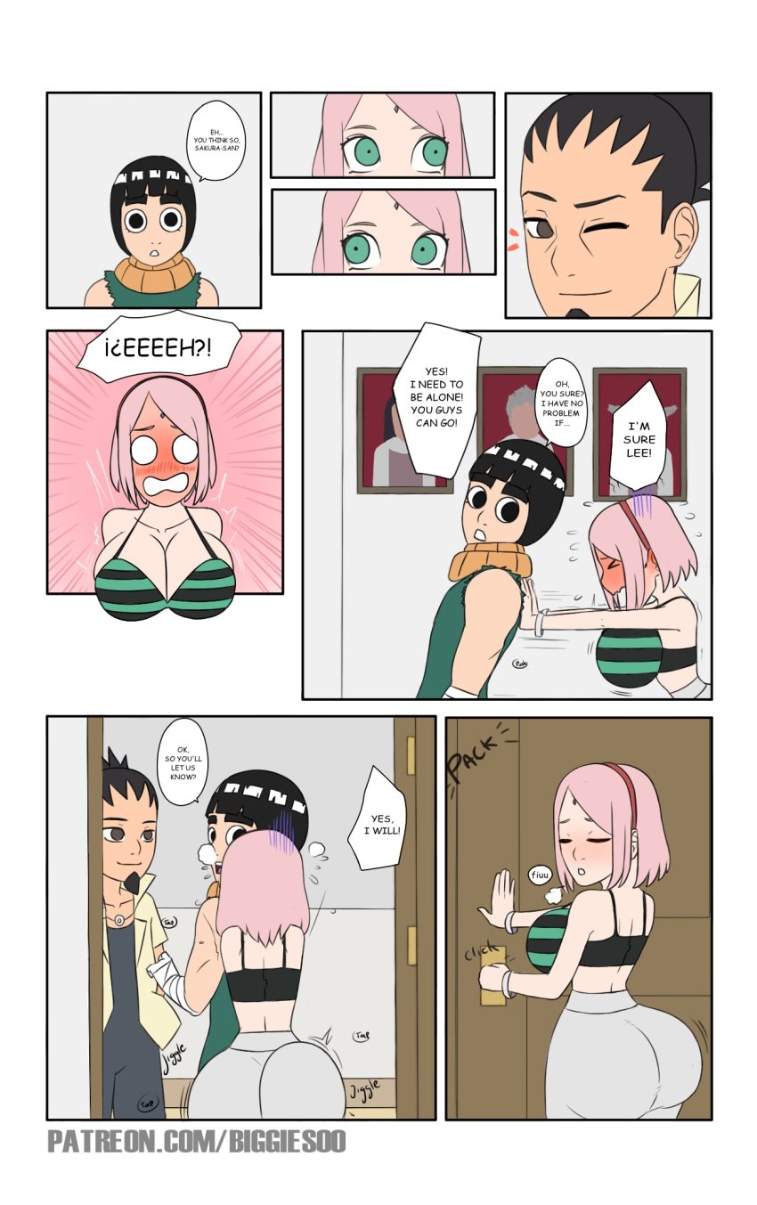 big_ass big_boobs big_breasts big_butt biggies00 blush boruto:_naruto_next_generations bra bubble_ass bubble_butt busted cheating cheating_husband cheating_wife comic dialogue green_eyes huge_boobs huge_breasts jiggling_ass nara_shikamaru naruto naruto_(series) netorare nose_blush ntr pink_hair rock_lee sakura_haruno sigh story text wink