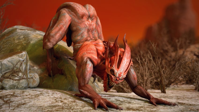 16:9 2_toes 3d_(artwork) 4_fingers alpha_(demon) ass_up demon digital_media_(artwork) digitigrade feet fingers genitals hell helloanonmyoldfriend hi_res humanoid jack-o_pose looking_at_viewer male meme monster monstrous_humanoid open_mouth orange_body orange_skin outside penis pose sharp_teeth smile solo teeth toes widescreen