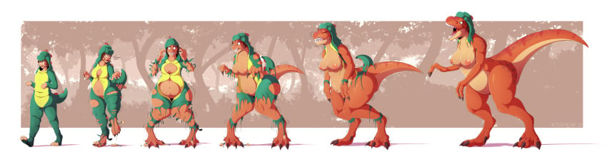 2021 2_fingers 5_fingers absurd_res anthro body_size_growth breast_expansion breasts claws closed_eyes clothing dinosaur expansion female fingers forest growth hat hat_only headgear headgear_only headwear headwear_only hi_res human human_to_anthro koopacap mammal mostly_nude nipples not_furry_wearing_fursuit on_one_leg open_mouth orange_body outside pigeon_toed plant reptile scalie sequence sharp_teeth size_transformation solo species_transformation standing suit_transformation surprise tail_growth teeth theropod thick_thighs torn_clothing transformation tree tyrannosaurid tyrannosaurus tyrannosaurus_rex walking