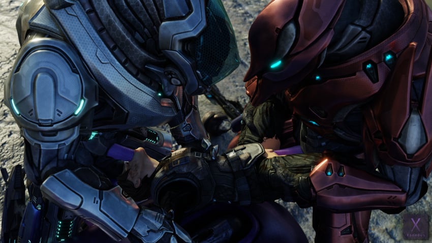 1girls 2boys 3d alien blender female female_human femsub halo_(game) halo_(series) halo_reach high_resolution human male male_sangheili_(halo) maledom penis rape sangheili straight tagme threesome unsc_marine xanadus