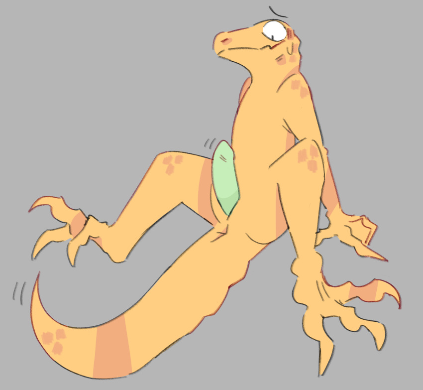 anthro ass balls blush embarrassed erection genitals hi_res lizard male male/male nude penis presenting presenting_hindquarters reptile scalie showing_penis showing_rear shy simple_background slit smile sodacaps solo