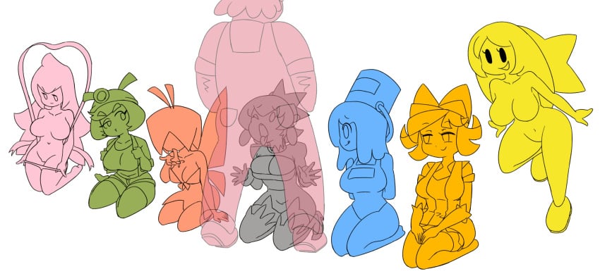 1boy 6+girls 7girls anthro female goombella huey_(paper_mario) humanized kersti kneeling male mario mario_(series) mario_and_luigi_(series) minus8 misstar multiple_girls olivia_(paper_mario) oral paper_mario paper_mario:_sticker_star paper_mario:_the_origami_king paper_mario:_the_thousand-year_door starlow super_paper_mario tagme tippi_(mario) white_background