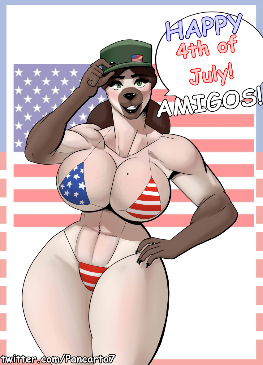 4th_of_july anthro breasts cleavage clothing dialogue female fur furry furry_only holidays milf pancarta pin_up solo text thick_thighs