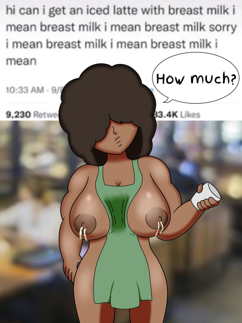 anthro big_breasts bloodred739 breasts busty female female_focus female_only hourglass_figure iced_latte_with_breast_milk large_breasts meme solo tagme waitress waitress_uniform wide_hips