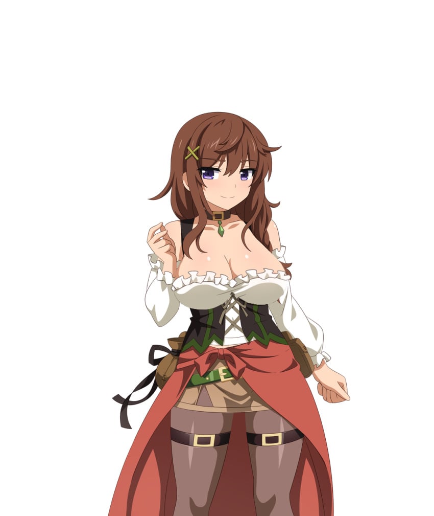 alternate_breast_size breast_expansion clothed_female edit game_cg inn_keeper isabella_(sakura_dungeon) large_breasts sakura_dungeon smile solo_female transparent_background wanaca winged_cloud