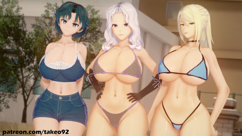 3d 3girls alternate_costume ami_mizuno beauty_mark big_ass big_breasts bikini bikini_armor bishoujo_senshi_sailor_moon blonde_hair blue_eyes blue_hair choker cleavage clothed clothing crossover curvaceous curvy erect_nipples erect_nipples_under_clothes female_focus female_only g-string gloves hands_on_hips huge_ass huge_breasts koikatsu large_ass large_breasts looking_at_viewer metroid original_character patreon pinup ponytail purple_eyes revealing_clothes sailor_mercury samus_aran seductive seductive_look shiny_skin short_hair shorts sideboob standing summer sunny swimsuit takeo92 tamara_wolfsbane_(takeo92) thick_thighs tight_clothing tight_fit topwear underboob voluptuous white_hair wide_hips