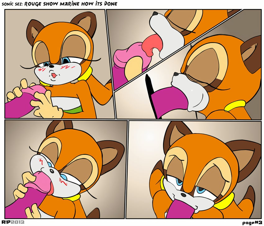 1girls 8k absurd_res blowjob blue_eyes breasts brown_fur color comic earrings english_text eyelashes female_focus glory_hole gloves grin handjob highres indoors licking licking_penis marine_the_raccoon multiple_penises orange_fur page_3 puckered_lips r!p solo solo_female sonic_(series) sonic_the_hedgehog_(series) speech_bubble straight text text_bubble upscaled