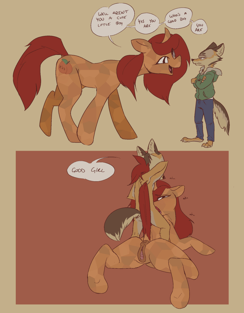 2021 anthro anthro_on_feral anthro_penetrating anthro_penetrating_feral anus barefoot biped bottomwear brown_body brown_ears brown_fur canid canine canis clothed clothing comic coyote crystal_pony_(mlp) cutie_mark denim denim_clothing dialogue duo english_text equid equine erection eyes_mostly_closed fan_character feet fellatio female female_penetrated feral feral_penetrated friendship_is_magic fur genitals grey_body grey_fur hair hasbro hi_res hoodie horn instant_loss_2koma ittybittykittytittys jeans lying male male/female male_penetrating male_penetrating_female mammal moses_(samur_shalem) multicolored_body multicolored_fur my_little_pony narrowed_eyes nude on_front oral oral_penetration pants penetration penile penis plumpkin_everclear_(ittybittykittytittys) puffy_anus pussy quadruped red_background red_hair sex simple_background size_difference sound_effects speech_bubble standing tail_pull tan_body tan_fur text topwear unicorn white_background zoophilia