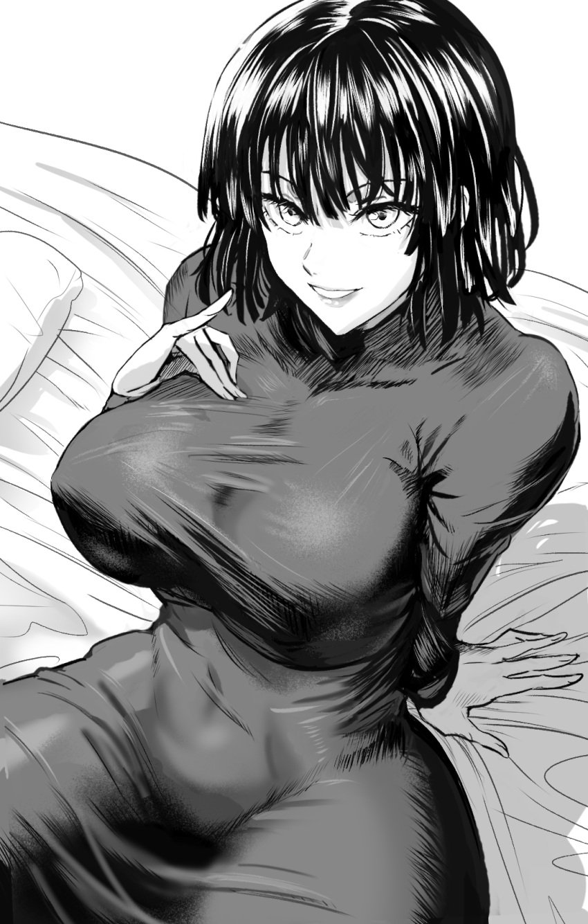 1girls bed belly belly_button big_breasts black_and_white black_hair bob_cut breasts busty covered_breasts covered_navel covered_nipples curvaceous curvy curvy_female curvy_figure daraz18aka dress eye_contact eyebrows_raised eyelashes female female_only fubuki_(one-punch_man) greyscale hand_on_breast hips huge_breasts large_breasts looking_at_viewer medium_hair midriff monochrome navel on_bed one-punch_man presenting presenting_breasts short_hair sitting sitting_on_bed smile smiling smiling_at_viewer solo staring_at_viewer stomach teasing thick thick_thighs thighs tight_clothes tight_clothing tight_dress tits toned toned_body toned_female toned_stomach turtleneck turtleneck_dress voluptuous white_skin wide_hips