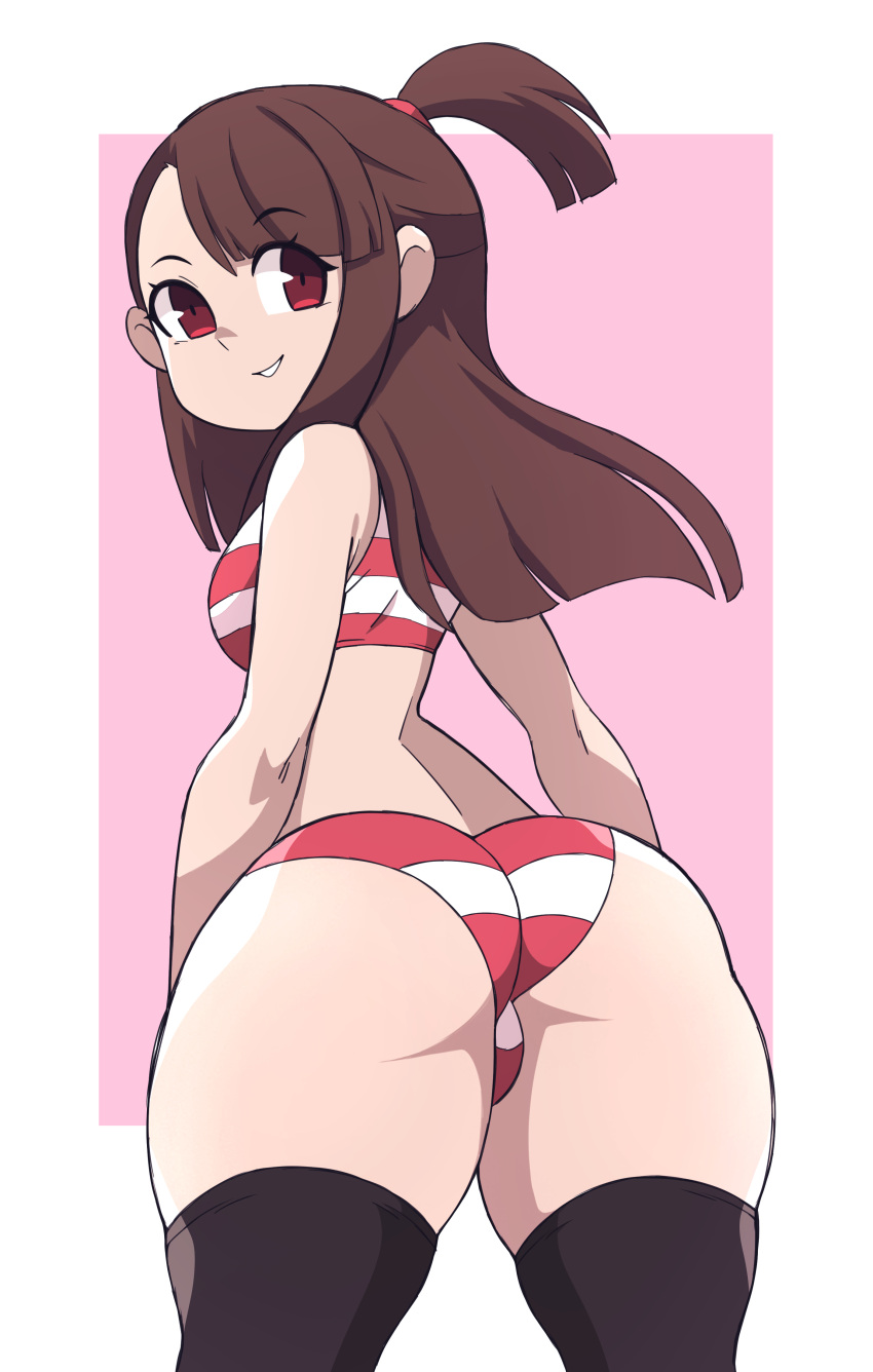 1girls abysswatchers akko_kagari ass big_ass big_butt breasts brown_hair female little_witch_academia long_hair looking_back panties ponytail red_eyes solo standing thick_ass thick_thighs thighhighs thighs underwear