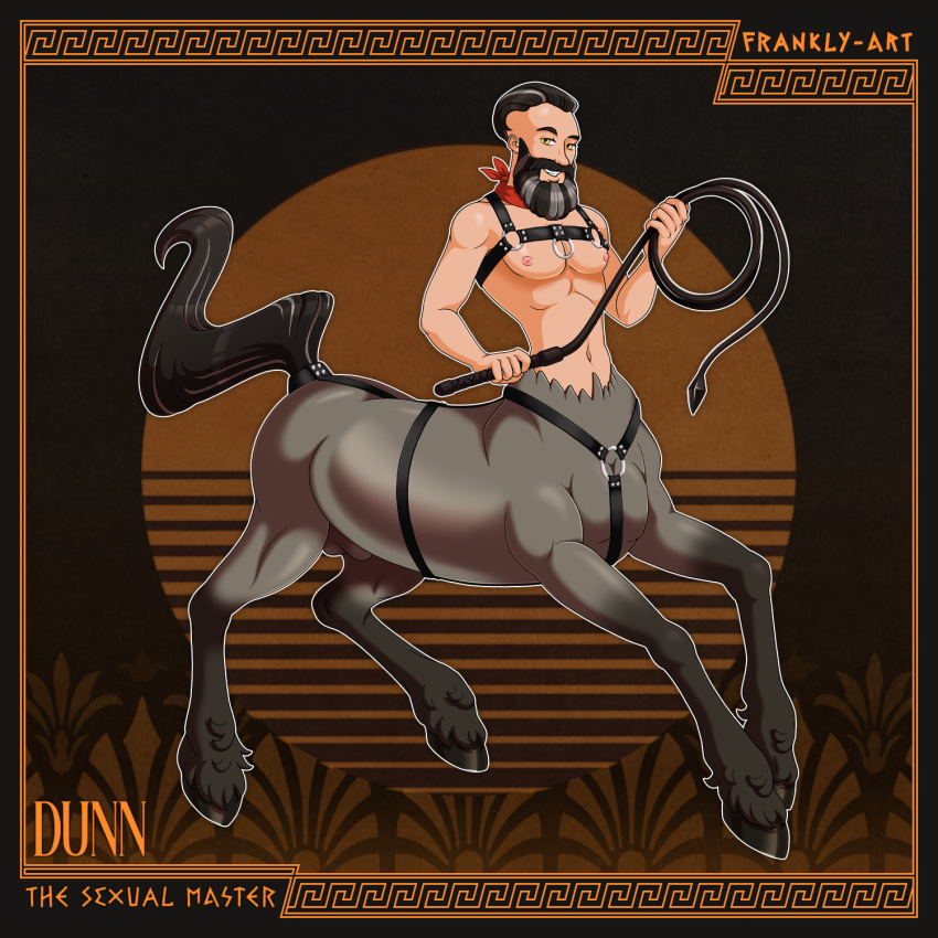 1:1 bdsm_gear beard centaur chest_harness dunn_(pholus_reborn) equid equid_taur facial_hair frankly-art harness hi_res hooves humanoid humanoid_taur invalid_tag kerchief leather leather_harness male male_only mammal mammal_taur navel nipples pecs pholus_reborn smile smiling_at_viewer solo taur whip