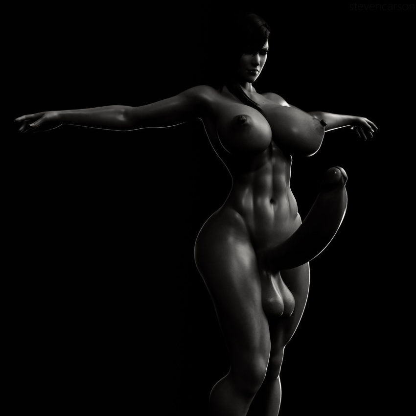 1futa 3d abs areolae balls black_and_white breasts completely_nude erect_penis erection final_fantasy final_fantasy_vii futa_only futanari muscular_futanari naked nipples nude nude_futanari penis realistic solo standing stevencarson t_pose tifa_lockhart