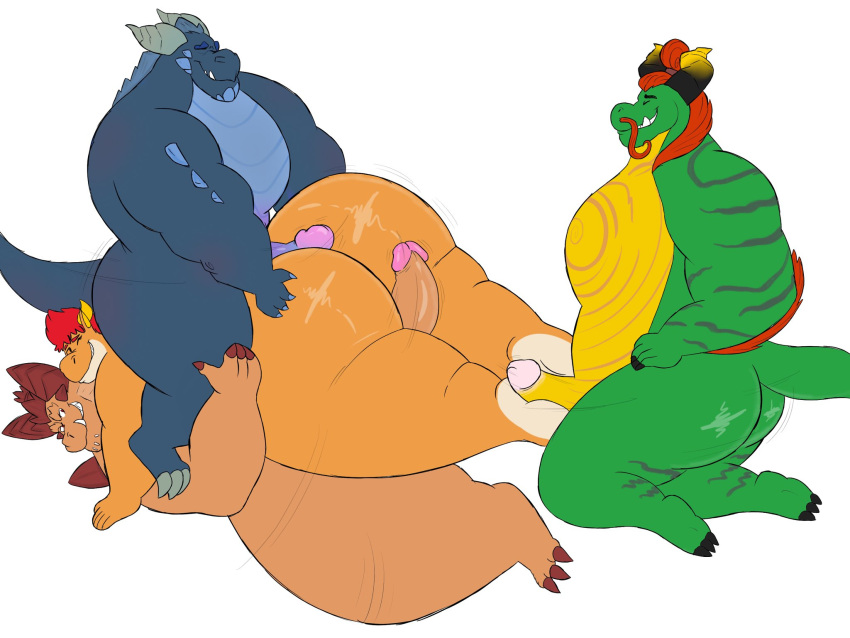 4:3 activision anthro ass big_butt blue_body bubba_(spyro) dragon genitals green_body group group_sex hair hair_bun hi_res horn hot_dogging huge_butt magnus_(spyro) male male/male megacoolbear_(artist) nude orange_body orange_hair overweight overweight_anthro overweight_male penis red_hair rescued_dragons_(spyro) scalie sex simple_background spyro_reignited_trilogy spyro_the_dragon useni_(spyro) video_games white_background