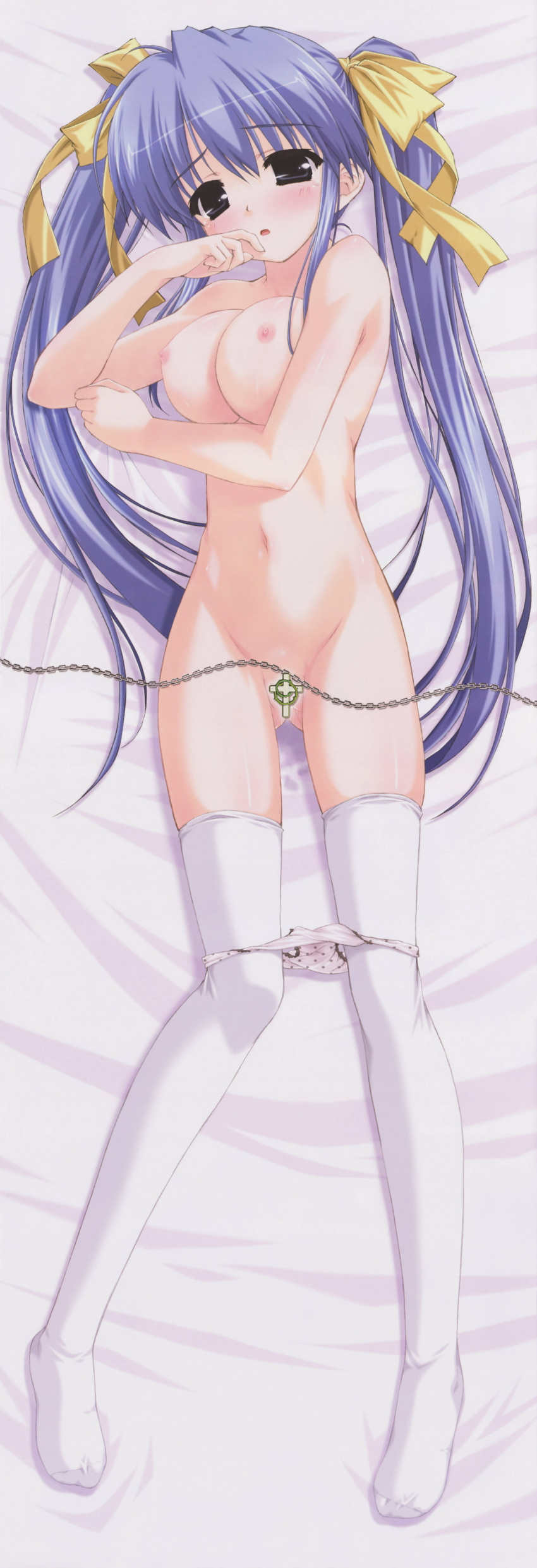 bed blush breasts censored dakimakura high_resolution kamipani! kujou_amane long_hair nude panties shintarou underwear