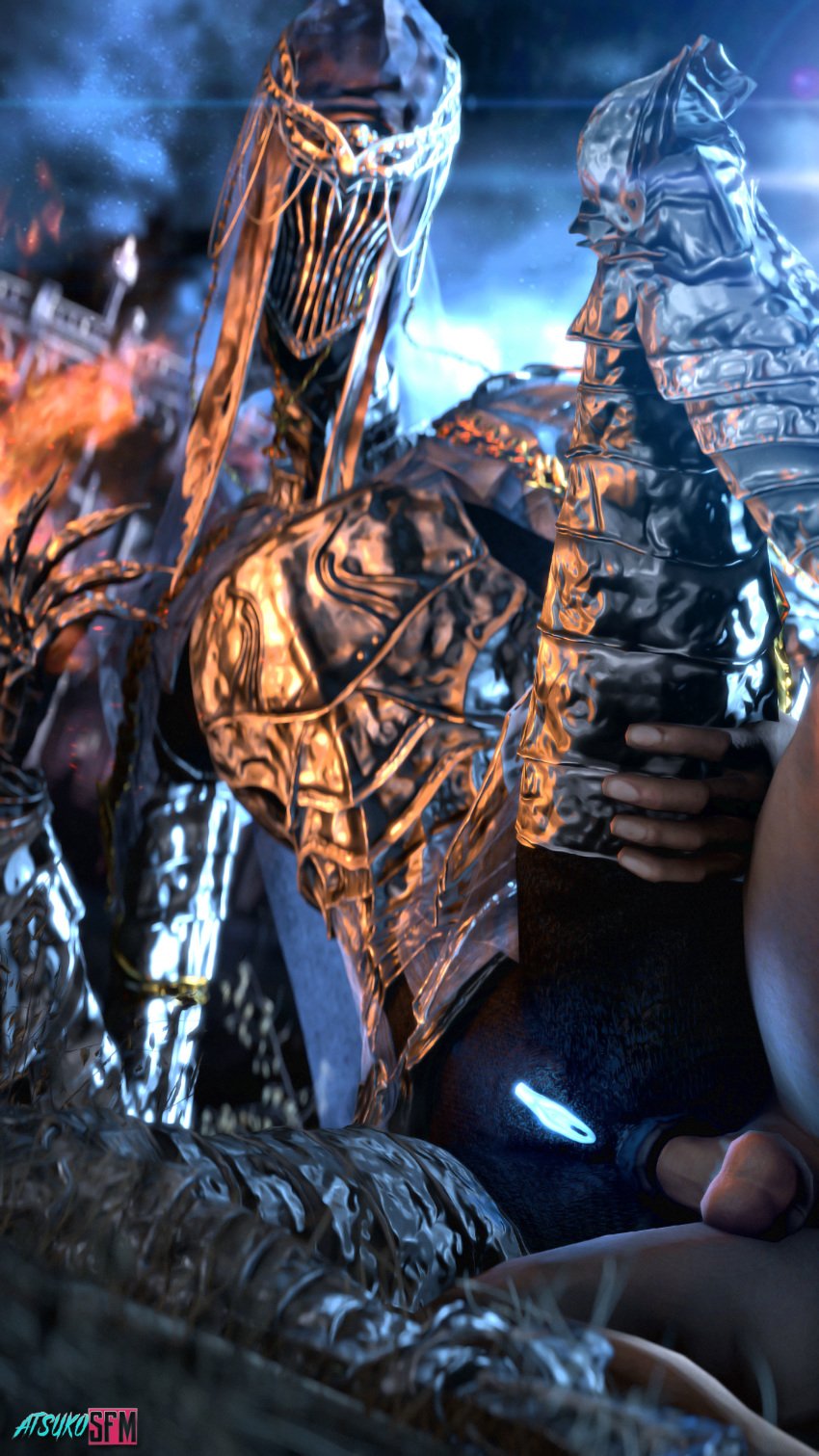 3d anal anal_sex armor ass atsuko_(artist) balls blue_skin breasts clothed clothing dancer_of_the_boreal_valley dark_souls dark_souls_3 duo faceless_male female fromsoftware hi_res human humanoid male male_human/female_humanoid male_human/female_monster monster monster_girl one_leg_up outside penetration penis pussy raised_leg solo_focus straight video_games