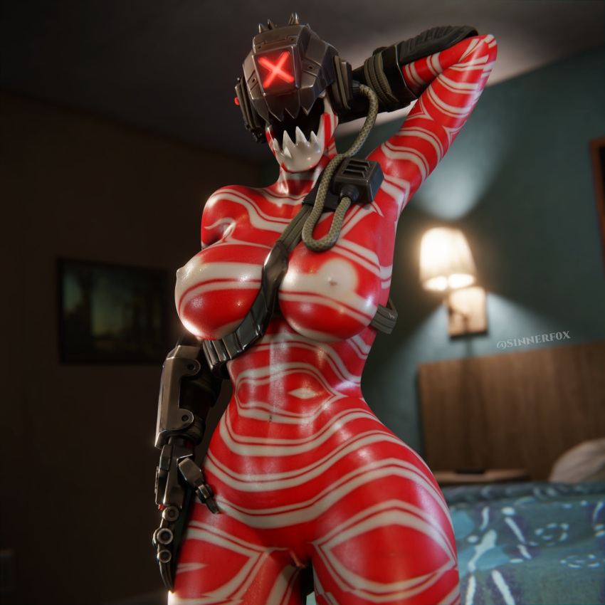 3d areolae armpit arms_up bedroom breasts fortnite fortnite:_battle_royale kane_(fortnite) no_eyes pussy red_and_white robotic_arm rule_63 s1nnerfox sinnerfox source_request tagme thick_thighs