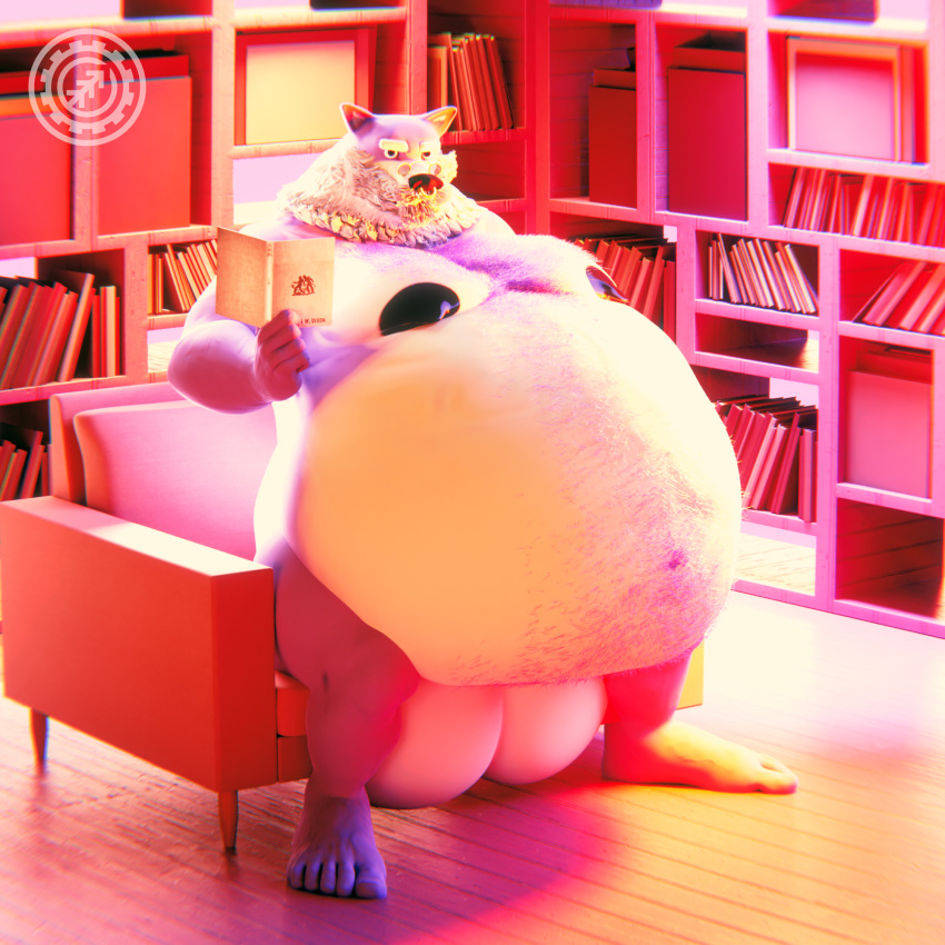 1:1 3d_(artwork) anthro balls beard belly big_balls big_belly binturong blender_(software) body_hair book chair chest_hair detailed_background digital_media_(artwork) facial_hair facial_piercing furniture genitals hair hi_res holding_book holding_object huge_balls humanoid_genitalia hyper hyper_belly hyper_genitalia jutoki library looking_at_viewer male mammal morbidly_obese n0rdbara nipples nose_piercing nose_ring nude obese overweight overweight_anthro overweight_male piercing reading reading_book sitting solo viverrid