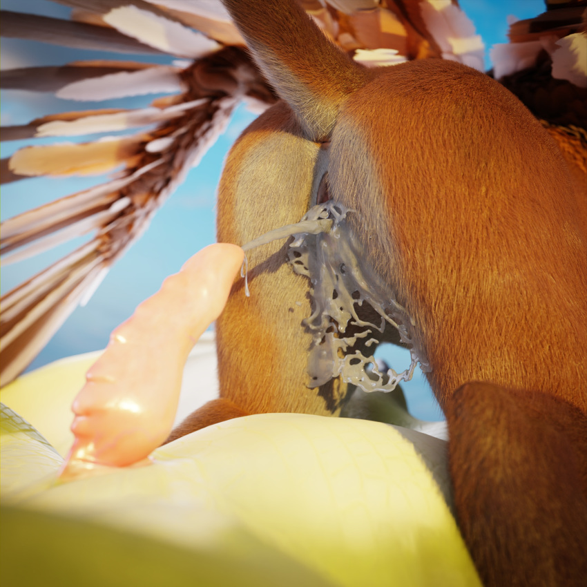 1:1 3d_(artwork) absurd_res ascaniololololol ass avian bodily_fluids claws cum digital_media_(artwork) dragon duo erection feathered_wings feathers female feral fur genital_fluids genitals gryphon gryphon_(untied_verbeger) hi_res limp male male/female mythological_avian mythology nude penis pussy scalie sex unconscious wings