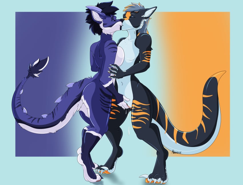 absurd_res anthro canid canine canis dexter.98 dexterthekobold dinosaur dragon duo female female/female fox gender_transformation hi_res hybrid kissing making_out mammal masturbation mtf_transformation narusewolf reptile scalie transformation wolf yuri