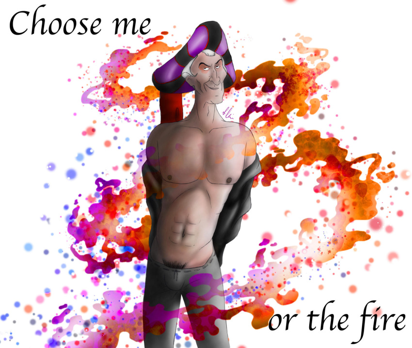 abs bulge disney judge_claude_frollo looking_at_viewer male_only older_male pubic_hair_peek the_hunchback_of_notre_dame topless