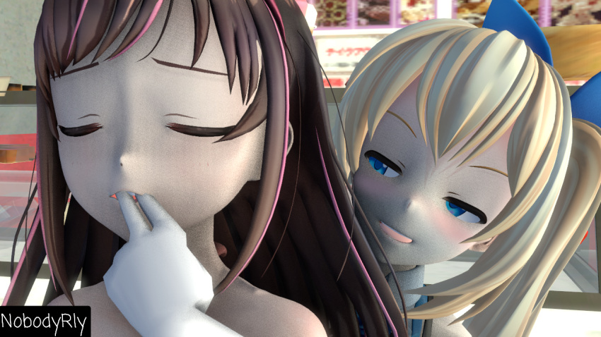 2girls 3d kizuna_ai kizuna_ai_inc. mirai_akari mirai_akari_project nobodyrly_(artist) sfm sucking_fingers virtual_youtuber yuri