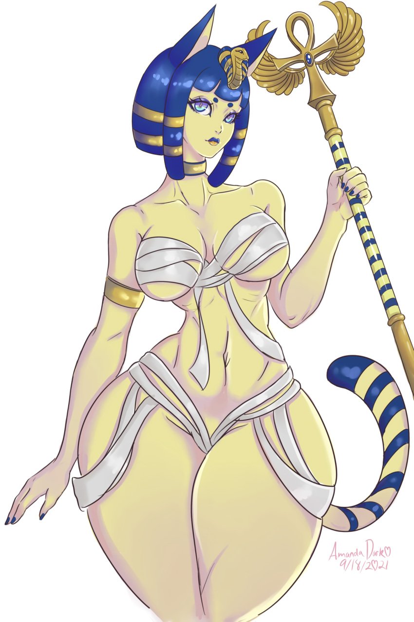 1girls 2021 amandadarko animal_crossing animal_ears ankha anthro athletic bangs big_breasts big_hips big_thighs blue_eyebrows blue_eyes blue_hair blue_lipstick blue_nail_polish blue_nails bottom_heavy breasts cat_ears cat_tail choker cleavage curvy domestic_cat egyptian feline female female_only furry huge_hips humanoid large_breasts makeup mammal medium_breasts midriff nail_polish navel nintendo pear_shaped scepter solo standing tail thick_lips thick_thighs thighs toned toned_female weapon white_background wide_hips wraps yellow_body yellow_skin