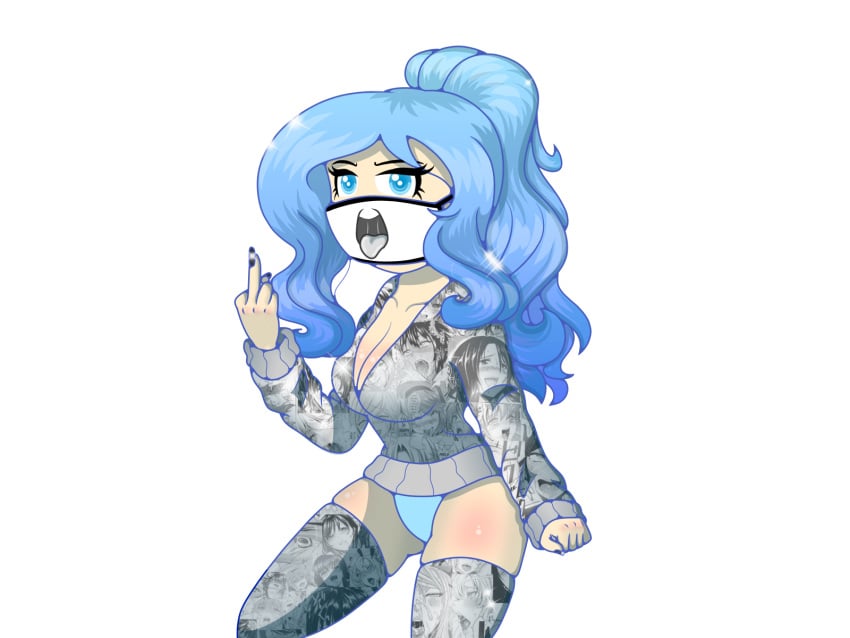 ahegao artist_self-insert blue_eyes blue_hair digital digital_art digital_drawing_(artwork) digital_media_(artwork) highs hoodie mask middle_finger oc original_character panties ponytail sm-gamer_artist tagme thighhighs