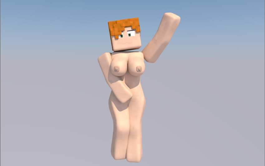 1girls 3d 3d_(artwork) alex_(minecraft) big_breasts character commission female female_only green_eyes minecraft model3d nightbotgrey orange_hair original_character outside solo square_body tagme