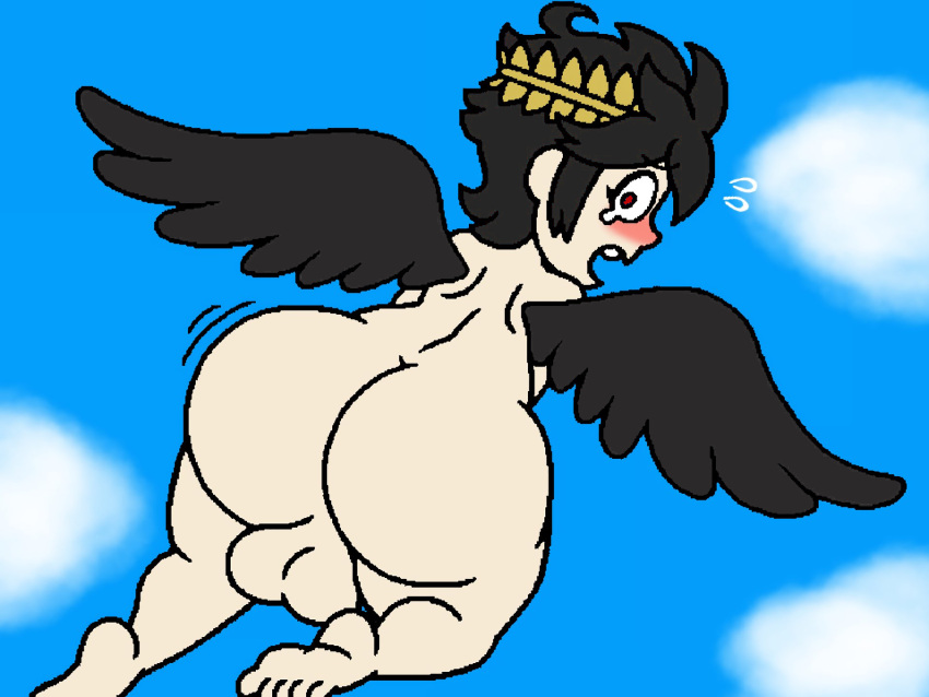 1boy 2021 5_toes angel angel_wings ass back backsack balls barefoot big_ass big_balls big_butt big_testicles black_feathers black_hair black_wings blush blushing bottom_heavy bubble_ass bubble_butt butt butt_crack clouds completely_nude cute dark_pit dat_ass edit embarrassed eyebrows eyebrows_visible_through_hair feathered_wings feathers feet femboy flying ftrashpickle girly headwear highres hips huge_ass huge_butt kid_icarus laurel_crown laurel_wreath light-skinned_male light_skin looking_at_viewer looking_back male male_only naked nintendo nude nude_male open_mouth outdoors rear_view red_eyes short_hair sky solo solo_focus sweatdrop tears teeth testicles thick thick_ass thick_thighs thighs third-party_edit toes unknown_editor upper_teeth video_games wide_hips wings