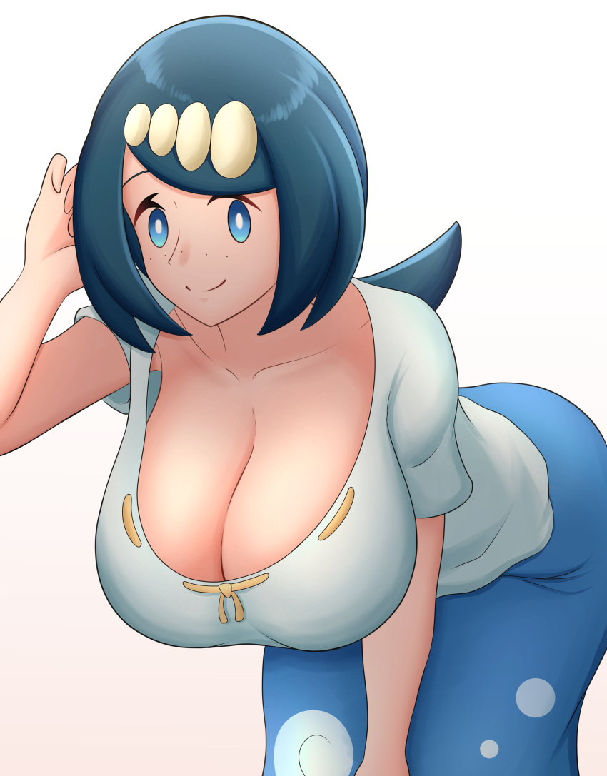 1girls alternate_breast_size big_breasts blue_eyes blue_hair breasts eye_contact female female_only huge_breasts kiteman442 lana's_mother_(pokemon) large_breasts long_hair looking_at_viewer mature_female milf mob_face nintendo no_sclera pokemon pokemon_sm smile voluptuous white_background