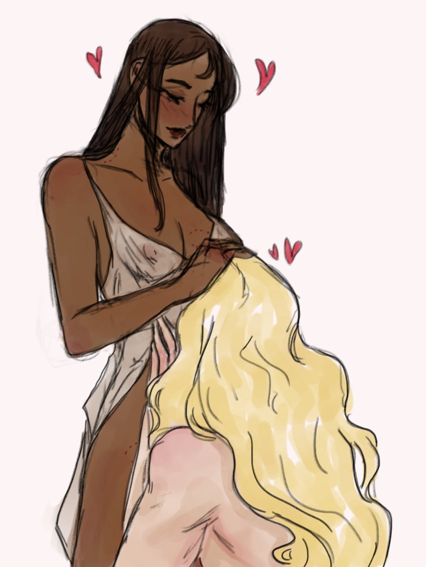 alucard_(castlevania) avatarchai bishonen bite_mark bite_marks blonde_hair blush bottomless breasts castlevania castlevania_(netflix) cunnilingus dark-skinned_female dhampir greta_of_danesti heart hearts heterosexual human implied_cunnilingus interracial licking_pussy light-skinned_male long_hair long_hair_male love male/female nipples nipples_visible_through_clothing nude_male nude_male_clothed_female pale-skinned_male partially_clothed romantic romantic_couple straight vampire wholesome