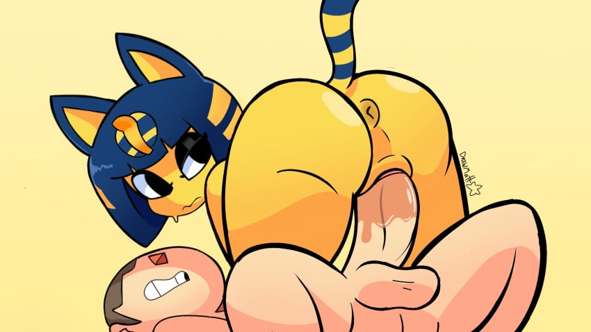 1boy 1boy1girl 1girls animal_crossing animal_crossing_boy ankha ankha_ride_(minus8) anus ass balls blue_hair brown_hair cat_ears cat_tail cowgirl_position drawmatt feline female fur furry light-skinned_male nintendo penetration penis pussy simple_background straight tagme tail testicles vaginal_penetration villager_(animal_crossing) yellow_fur